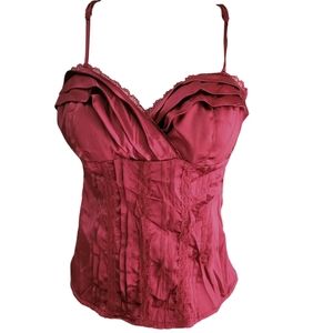 Burgundy Lace Trim Bustier Camisole Top Size S/XS